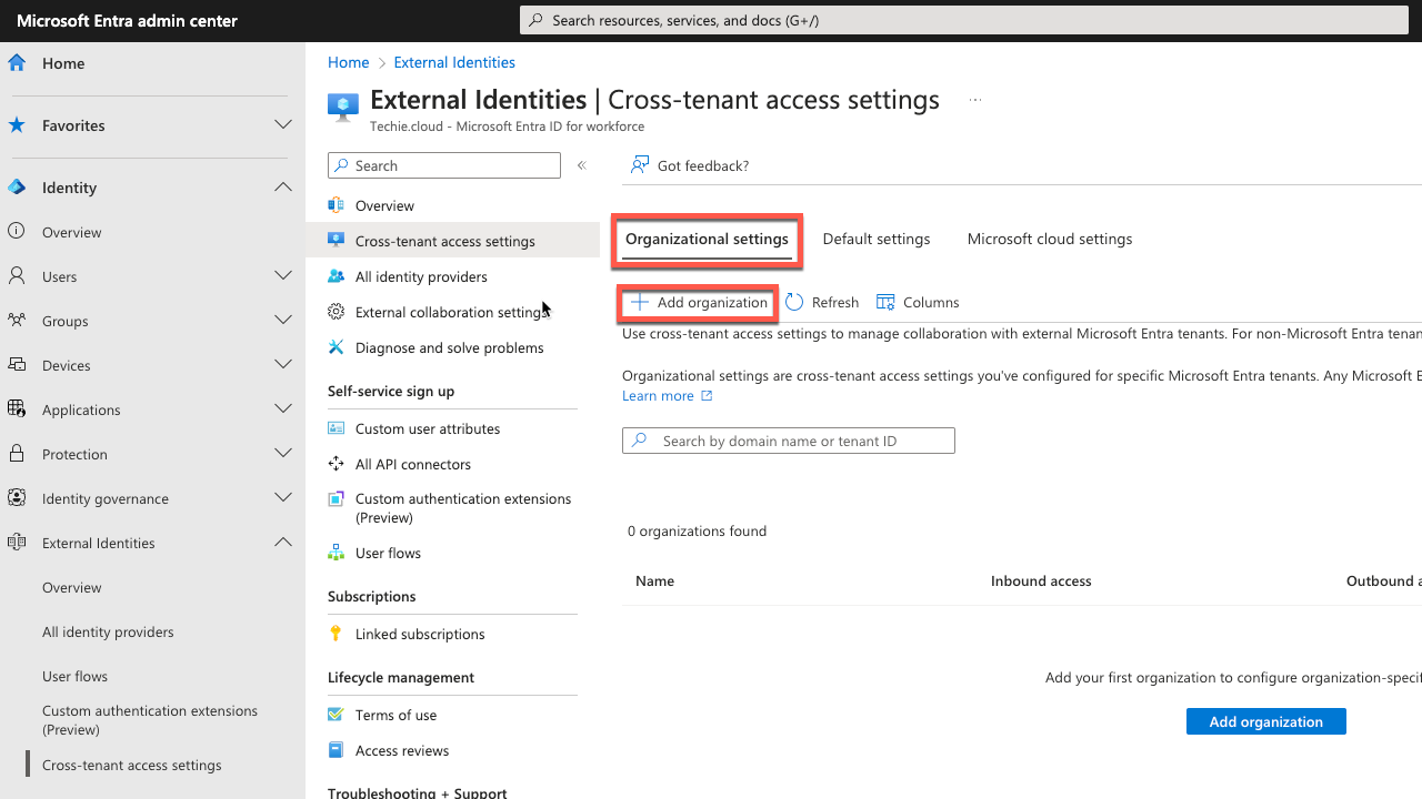 Picture of "Cross-tenant access settings"