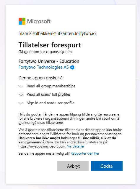 Admin consent screenshot