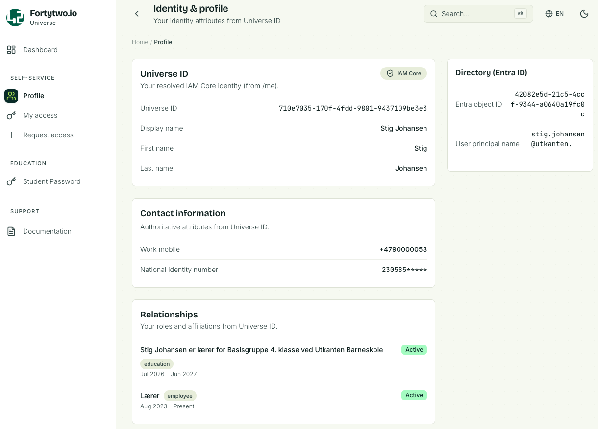 Profile page
