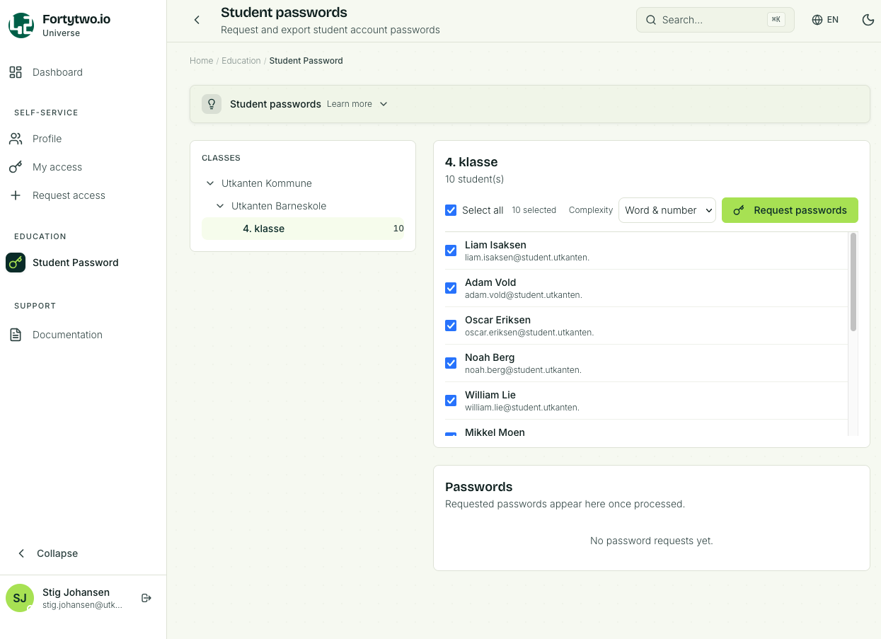Student password page